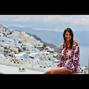 Burgundy and Pink Floral Romper - Size S